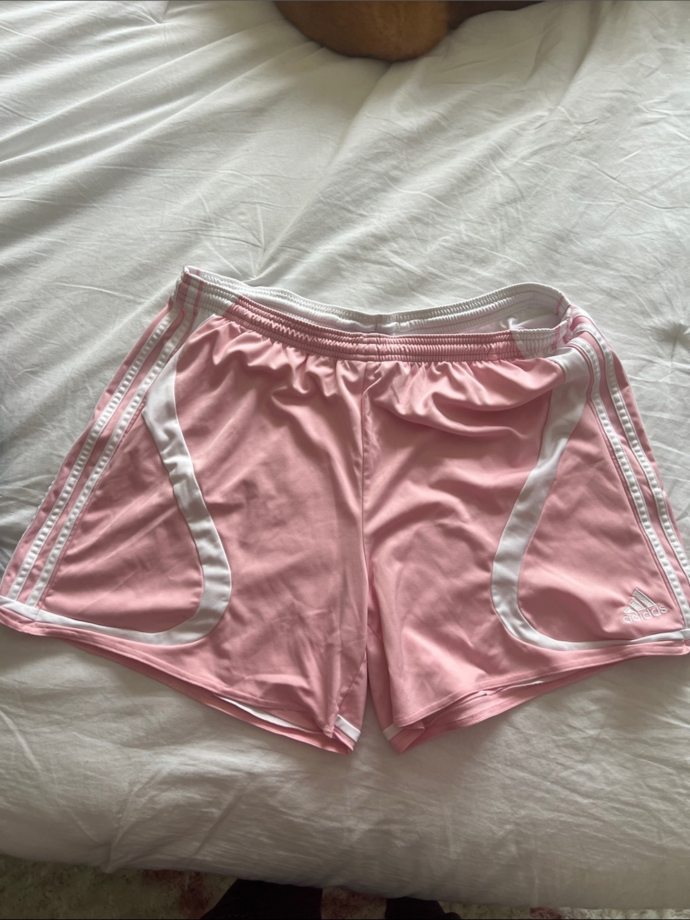 Adidas Women's Pink Athletic Shorts with White Trim